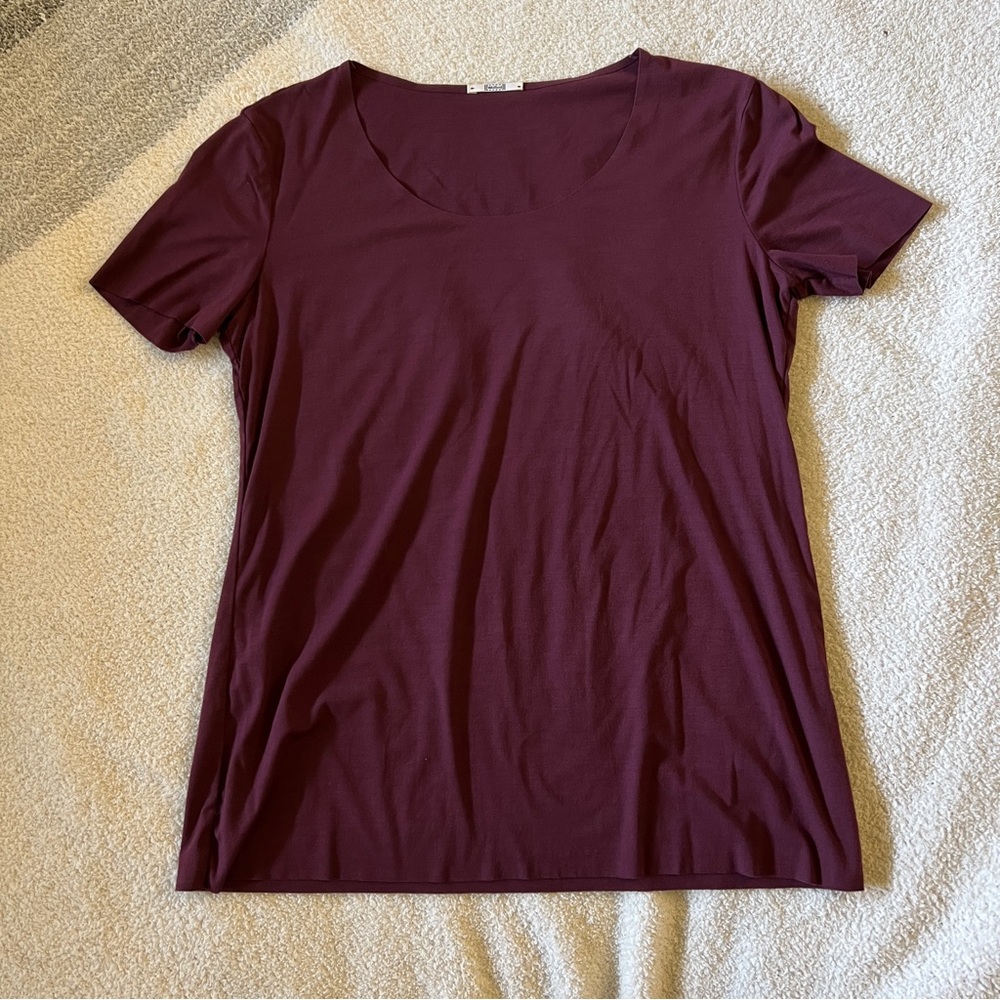 Wolford Burgundy Modal Stretch Tee Top XS Luxury Minimalist